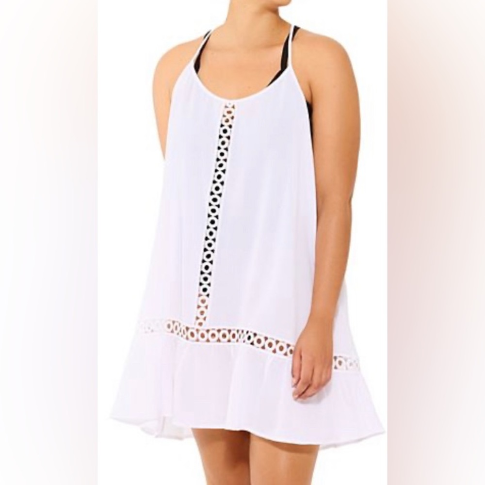 NWT Women's White Freshwater Eyelet-Trim Swim Cover-Up Dress 1X